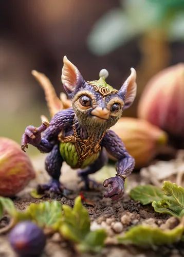 Invent a fantasy tale about a magical creature that is born from a fig and possesses unique powers.,schleich,running frog,skylander giants,skylanders,figs,miniature figures,acorns,collecting nut fruit