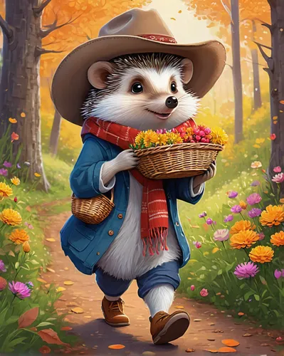 picking flowers,autumn theme,virginia opossum,flower delivery,autumn background,common opossum,opossum,autumn day,ferret,pilgrim,harvest festival,squirell,autumn icon,autumn chores,farmer in the woods,girl picking flowers,banjo player,autumn walk,autumn taste,hedgehog,Illustration,Japanese style,Japanese Style 04