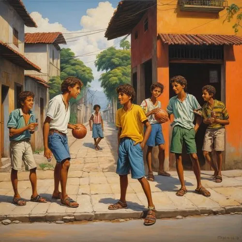 children playing,village scene,street scene,santiago di cuba,village life,school children,khokhloma painting,children studying,oil painting on canvas,children drawing,brasil,caravan,cuba,children learning,children play,havana,indian art,nicaraguan cordoba,cuba havana,oil on canvas,Art,Classical Oil Painting,Classical Oil Painting 34