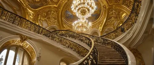 peterhof palace,staircase,winding staircase,outside staircase,gold paint stroke,catherine's palace,peterhof,staircases,versailles,gold lacquer,gold paint strokes,circular staircase,gold castle,opulence,gold filigree,opulently,stairway,spiral staircase,opulent,escalera,Illustration,Paper based,Paper Based 15