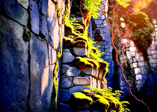 climbing garden,old wall,japanese garden ornament,ravine,wall,stone fence,stone garden,stone wall,background ivy,rock gate,a small waterfall,rock walls,sake gardens,pathway,wishing well,stone background,mud wall,background with stones,chasm,vines,Conceptual Art,Oil color,Oil Color 25