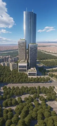 two modern skyscrs are seen in this aerial view,ordos,stalin skyscraper,azrieli,aerotropolis,the skyscraper,cira,Photography,General,Realistic