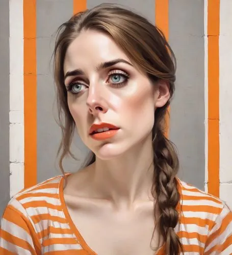 digital painting,orange,portrait background,portrait of a girl,colored pencil background,striped background,girl portrait,orange half,orange color,oil painting on canvas,face portrait,woman portrait,popart,orange eyes,color pencil,oil on canvas,painting technique,oil painting,artist portrait,modern pop art,Digital Art,Impressionism