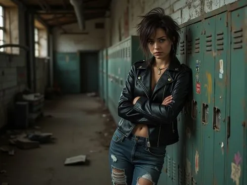 croft,gothika,derelict,grungy,photo session in torn clothes,dereliction,leather jacket,city ​​portrait,urbex,alleys,denim background,brownfield,asami,salander,zemfira,bad girl,cassie,vagrant,derelicts,pleather,Photography,General,Realistic