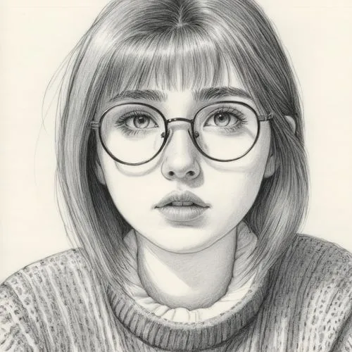 女生，眼镜，黑白，素描,a drawing of a girl with glasses,girl portrait,girl drawing,velma,nabiullina,digital drawing,graphite,Illustration,Black and White,Black and White 13