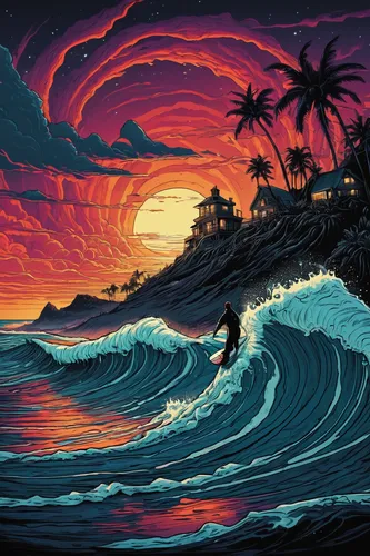 tidal wave,surf,tropics,tropical sea,surfing,tsunami,surfers,ocean paradise,big wave,ocean,pacific,ocean background,coast sunset,surfer,japanese wave,waves,south seas,ocean waves,wave,kite boarder wallpaper,Illustration,Realistic Fantasy,Realistic Fantasy 25