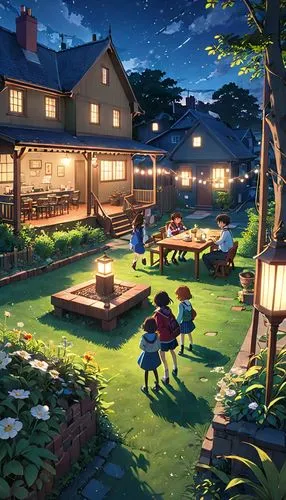 studio ghibli,ghibli,night scene,butka,aurora village,neverland,Anime,Anime,Realistic