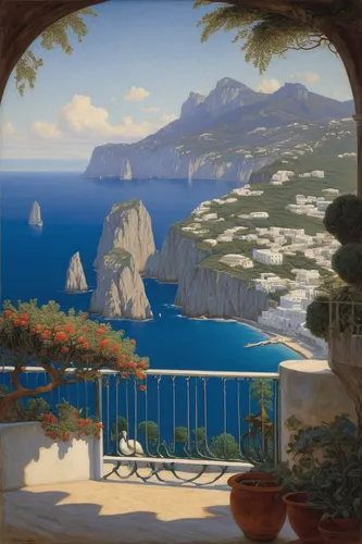 capri,mediterranean,positano,navagio bay,popeye village,greek island,santorini,the balearics,greek islands,home landscape,navagio,mediterranean sea,seaside view,landscape with sea,ionian sea,coastal landscape,aegean,balearic islands,panoramic landscape,the mediterranean sea,Illustration,Realistic Fantasy,Realistic Fantasy 41