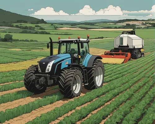 Imagine a futuristic scenario where advanced farming technology revolutionizes Britanya's agricultural fields.,agricultural machinery,farm tractor,tractor,agricultural machine,sprayer,aggriculture,dji