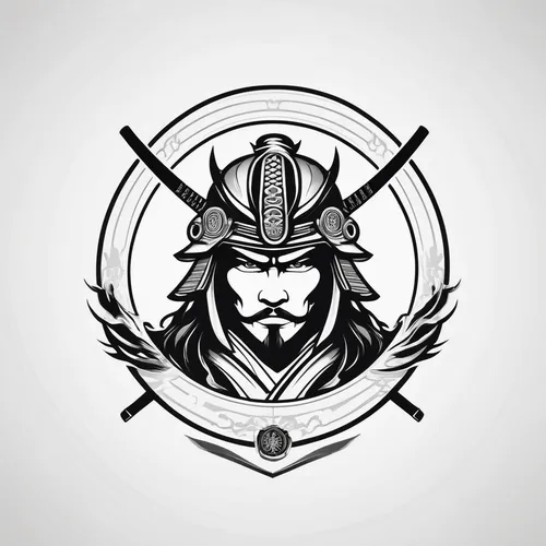 black and white samurai themed logo, white background,dribbble,military organization,hand draw vector arrows,logo header,dribbble logo,dribbble icon,logodesign,automotive decal,vector graphic,thorin,s