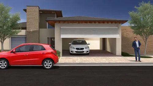 an artist's rendering of two cars in front of a house,smart fortwo,3d rendering,carports,renault twingo,fortwo,forfour