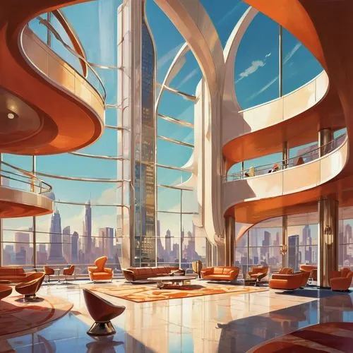 futuristic architecture,futuristic art museum,futuristic landscape,spaceship interior,sedensky,sky space concept,ufo interior,arcology,penthouses,sky apartment,megacorporations,megacorporation,modern office,futurist,futuristic,jetsons,breakfast room,hypermodern,retro diner,futurists,Illustration,Retro,Retro 12