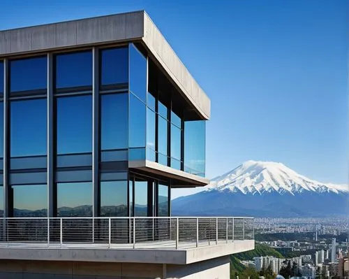 Basic architecture, modern skyscraper, sleek glass facade, steel frame structure, flat roof, angular lines, urban cityscape, daytime, clear blue sky, few white clouds, subtle shading, detailed windows