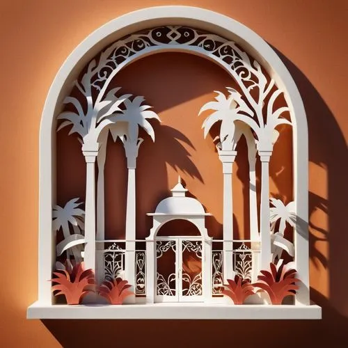 archways,palm silhouettes,palmilla,arches,fanlight,mihrab,arcaded,portal,orangery,majorelle,ornamental dividers,three centered arch,porticoes,pergola,orangerie,bahai,palm tree vector,marrakesh,djerba,round arch,Unique,Paper Cuts,Paper Cuts 10