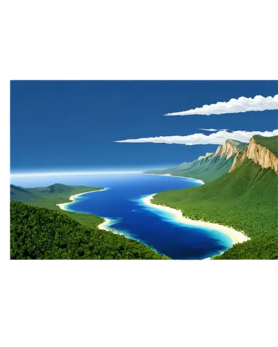 an island far away landscape,virtual landscape,landscape background,world digital painting,volcanic landscape,japanese mountains,3d background,stratovolcanoes,mountain world,mountain slope,rabaul,mountainous landscape,lake tanuki,java island,fuji,mountain landscape,volcanic lake,japan landscape,cartoon video game background,mountain and sea,Illustration,Retro,Retro 15