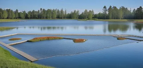 3d rendering,a small lake,artificial islands,floating stage,pond,infinity swimming pool,dug-out pool,house with lake,salt meadow landscape,water hazard,swim ring,sewage treatment plant,golf resort,l pond,virtual landscape,floating islands,alpine lake,reflecting pool,volcano pool,outdoor pool,Photography,General,Realistic