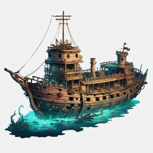 shipwreck,caravel,shipwrecks,old ship,avernum,pirate ship,Illustration,Abstract Fantasy,Abstract Fantasy 11