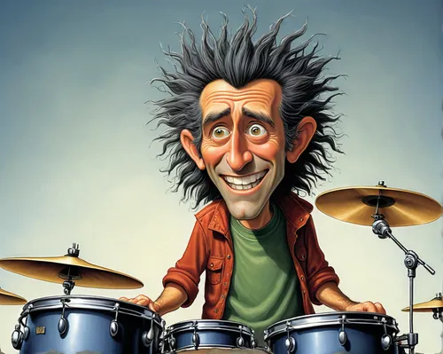 tom-tom drum,hi-hat,drummer,caricature,bandleader,kettledrum,drumming,percussionist,jazz drum,indian drummer,remo ux drum head,bass drum,caricaturist,kettledrums,vater,keith richards,drum,drummers,drum set,klinkel,Illustration,Children,Children 03