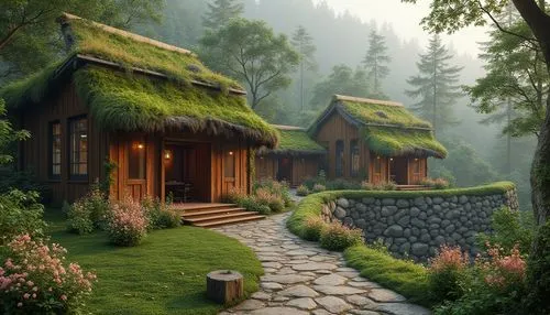 grass roof,house in the forest,moss landscape,small cabin,summer cottage,home landscape,little house,cottage,small house,forest house,wooden house,log home,house in mountains,miniature house,log cabin,the cabin in the mountains,house in the mountains,shire,greenhut,elves country,Photography,General,Realistic