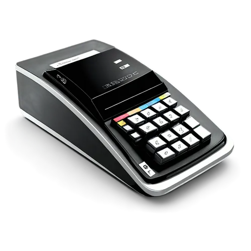 Counter, modern design, sleek surface, stainless steel material, rectangular shape, digital display, numeric keypad, card reader, receipt printer, ambient light, 3/4 composition, shallow depth of fiel