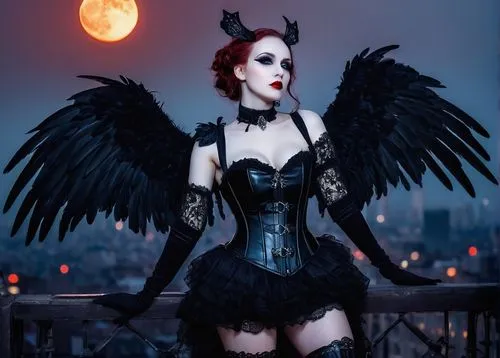 dark angel,black angel,gothic woman,demoness,gothic style,fallen angel,angel of death,lilith,abaddon,derivable,crow queen,queen of the night,vampyre,nyx,morrigan,deathbird,gothic,erinyes,gothicus,dark gothic mood,Illustration,Retro,Retro 17