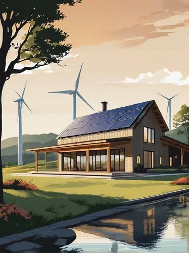 home landscape,renewable,cleantech,wind park,summer cottage,renewable energy,idyllic,sylvania,solarcity,landscape background,hosoda,clean energy,renewables,windenergy,wind power plant,electrohome,dreamhouse,ecovillages,wind power,wind energy,Illustration,Vector,Vector 01