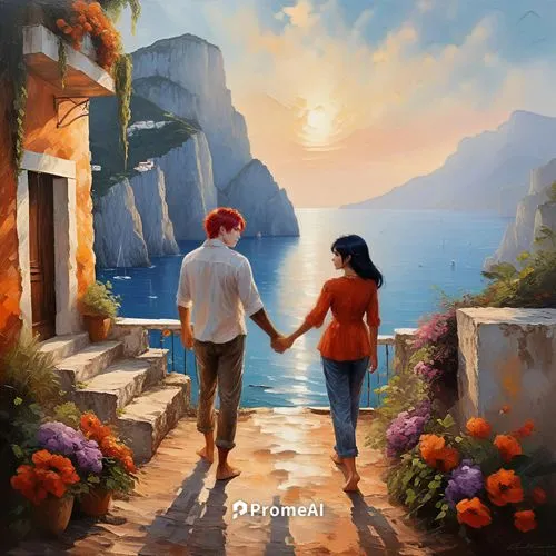 Red haired man

,couple holding hands walking down a stone path to a beach,romantic scene,ermione,navagio,world digital painting,honeymoon,loving couple sunrise