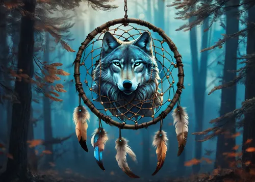 dream catcher,dreamcatcher,howling wolf,wolves,wind chime,wolf,shamanic,hanging moon,constellation wolf,wolf hunting,dreams catcher,fantasy art,fantasy picture,howl,totem,gray wolf,two wolves,hanged m