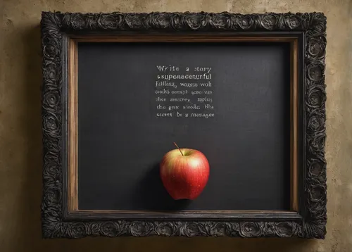 Write a suspenseful story where an apple frame holds a secret message.,chalk blackboard,chalkboard,blackboard,chalk board,chalkboard background,blackboard blackboard,chalkboard labels,apple frame,lett