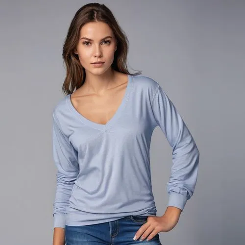 long-sleeved t-shirt,menswear for women,women's clothing,long-sleeve,women clothes,knitting clothing,blouse,ladies clothes,cotton top,mazarine blue,active shirt,in a shirt,fir tops,women fashion,girl in t-shirt,plus-size model,shirt,one-piece garment,camisoles,undershirt,Photography,General,Realistic