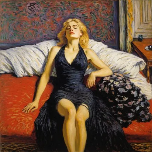 woman on bed,odalisque,la violetta,woman sitting,woman laying down,whitmore,follieri,habanera,blonde woman,art deco woman,goncharova,girl in a long dress,nomellini,violetta,blumstein,mademoiselle,yasumasa,giovino,weisman,violeta,Art,Artistic Painting,Artistic Painting 04