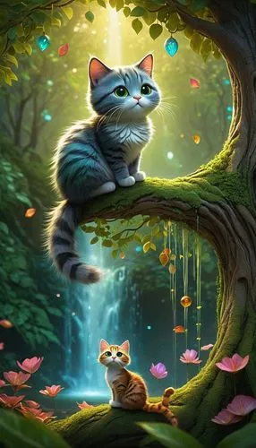 cats in tree,children's background,fantasy picture,forest background,cats playing,game illustration,oktoberfest cats,blossom kitten,woodland animals,cat vector,autumn background,cute cat,cartoon video game background,cat,spring background,forest animal,oak kitten,cartoon cat,cat image,background image,Illustration,Abstract Fantasy,Abstract Fantasy 06