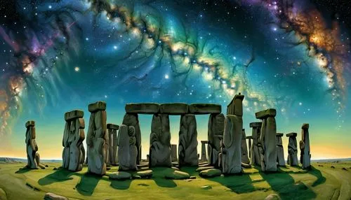 ring of brodgar,stone henge,standing stones,megaliths,megalithic,stonehenge,stone circles,stone circle,neo-stone age,druids,easter island,neolithic,background with stones,pillars,chambered cairn,pillars of creation,megalith,stargate,summer solstice,easter islands,Illustration,Realistic Fantasy,Realistic Fantasy 03