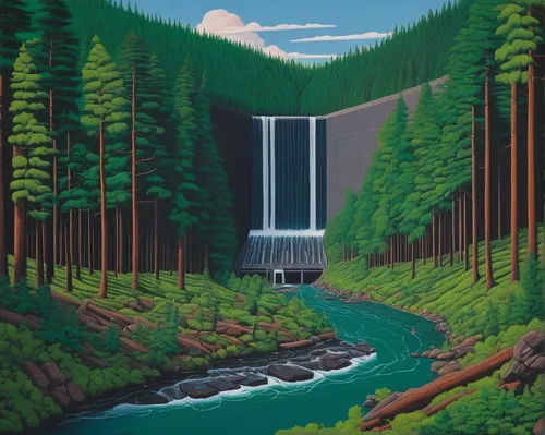 Describe the environmental impact of building a hydropower plant in a pristine forest.,brown waterfall,bridal veil fall,water falls,cascades,ash falls,waterfall,multnomah falls,cascade,tower fall,fall