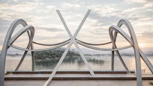 bridge in modern style,steel sculpture,kelowna,okanagan,hanging chair,harp,saltspring,vancouver,sculpture park,nanaimo,shuswap,public art,tent anchor,luino,kaslo,naum,squamish,kitsilano,lipno,kinetic 