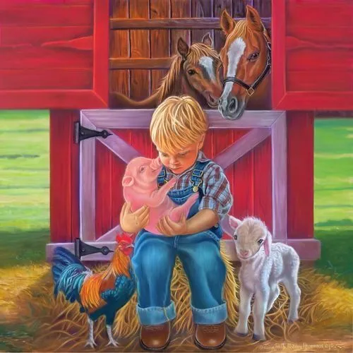 piglet barn,farm animals,red barn,pony farm,stable animals,farmyard,homesteaders,homesteader,horse barn,dogtrot,quilt barn,homesteading,boy and dog,horse stable,oil painting on canvas,farm set,salatin,livestock,piglets,barnyard