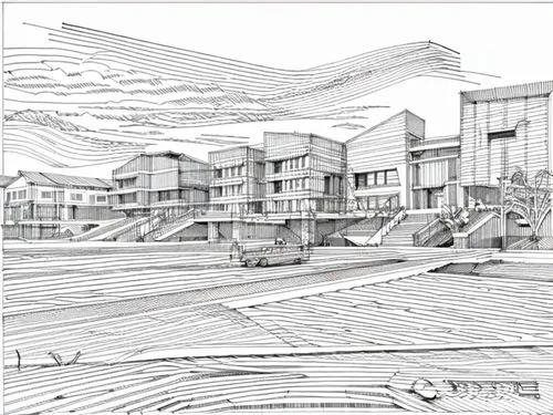 cd cover,wooden houses,kirrarchitecture,line drawing,sheet drawing,street plan,houses clipart,coloring page,wooden construction,eco-construction,orthographic,wireframe graphics,townhouses,constructions,technical drawing,house drawing,plywood,escher village,reinforced concrete,3d rendering,Design Sketch,Design Sketch,None