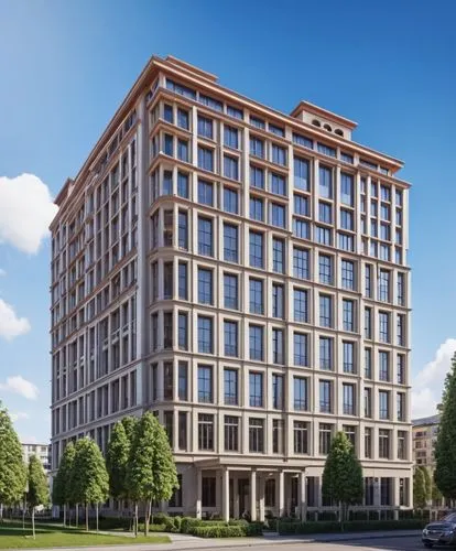 an architectural building with some large windows on the side,samaritaine,hochtief,hoboken condos for sale,corinthia,kempinski,appartment building,Photography,General,Realistic