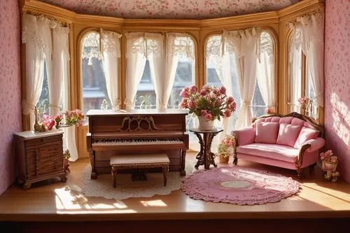 the little girl's room,ornate room,bay window,sitting room,window treatment,danish room,doll house,pink chair,beauty room,bedroom,children's bedroom,shabby-chic,dressing table,french windows,great room,interior decor,interiors,interior decoration,shabby chic,livingroom,Photography,Black and white photography,Black and White Photography 14