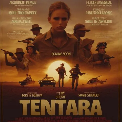 a poster for the film ten tara, showing soldiers standing around in front of a sunset,tentera,italian poster,tentena,ternera,terentia,tierralta,Photography,Artistic Photography,Artistic Photography 14