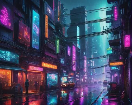 cyberpunk,colorful city,cityscape,vapor,shanghai,alley,alleyway,neon arrows,neon lights,neon,shinjuku,urban,fantasy city,neon ghosts,neon light,ultraviolet,metropolis,hong kong,neon coffee,tokyo city,Illustration,Abstract Fantasy,Abstract Fantasy 14