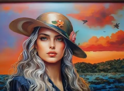 woman's hat,oil painting on canvas,the hat of the woman,girl wearing hat,the hat-female,fantasy portrait,art painting,oil painting,fantasy art,oil on canvas,women's hat,painting technique,leather hat,