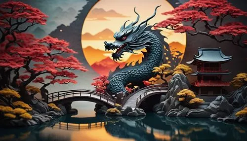 dragon bridge,dragon boat,painted dragon,dragon of earth,dragon,dragonair,fantasy picture,black dragon,3d fantasy,dragon fire,golden dragon,qilin,world digital painting,moondragon,ninjago,dragonja,dragon design,dragonriders,dalixia,yamatai,Illustration,Realistic Fantasy,Realistic Fantasy 15