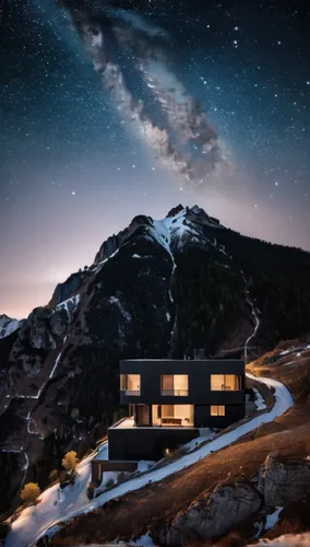 house in mountains,house in the mountains,the cabin in the mountains,mountain hut,starry sky,milky way,Photography,Documentary Photography,Documentary Photography 04