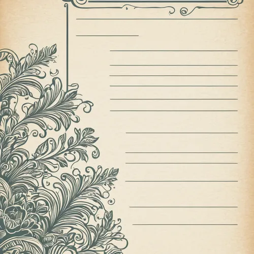 Design a vintage-inspired letterhead for a nostalgic feel.,lined paper,guestbook,vintage notebook,notepaper,note pad,journal,todo-lists,note book,open notebook,blank page,floral border paper,vintage b