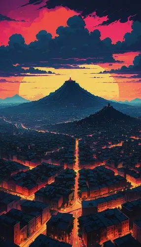 vesuvius,kyoto,pompeii,volcano,mount vesuvius,meteora,dusk,fuji,volcanic,lava,etna,dusk background,rising sun,honolulu,cityscape,fujiyama,volcanos,would a background,tokyo,pink city,Conceptual Art,Fantasy,Fantasy 32