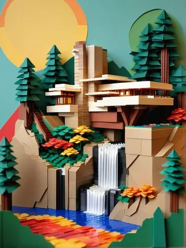 fallingwater,lowpoly,voxel,skylands,futuristic landscape,low poly,hydropower plant,lego background,ecotopia,voxels,virtual landscape,3d fantasy,wavevector,micropolis,cinerama,waterfall,paisaje,abstract retro,bonestell,lagoon,Unique,Paper Cuts,Paper Cuts 02