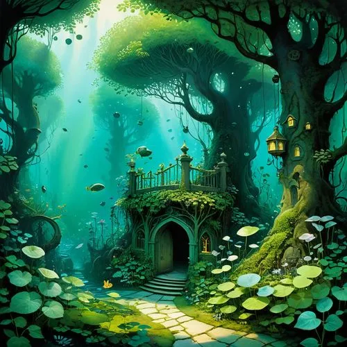 fairy village,fairy forest,cartoon video game background,enchanted forest,fairy world,fairytale forest,fantasy picture,fantasy landscape,elven forest,fairyland,alfheim,fairy door,fairy tale,wishing well,fairy house,storybook,fantasy art,children's background,neverland,forest path,Illustration,Realistic Fantasy,Realistic Fantasy 05