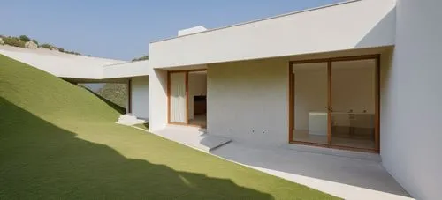 dunes house,stucco wall,cubic house,mahdavi,neutra,grass roof,stucco frame,cube house,siza,private house,modern house,fresnaye,folding roof,frame house,residential house,house shape,holiday villa,roof landscape,model house,mid century house,Photography,General,Realistic