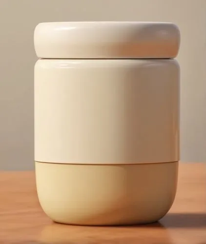 亮面 咖啡奶油 复古 
,a cream colored jar is placed on the wooden table,milk container,tea jar,clay packaging,milk jug,cosmetics jars,jar,Photography,General,Realistic